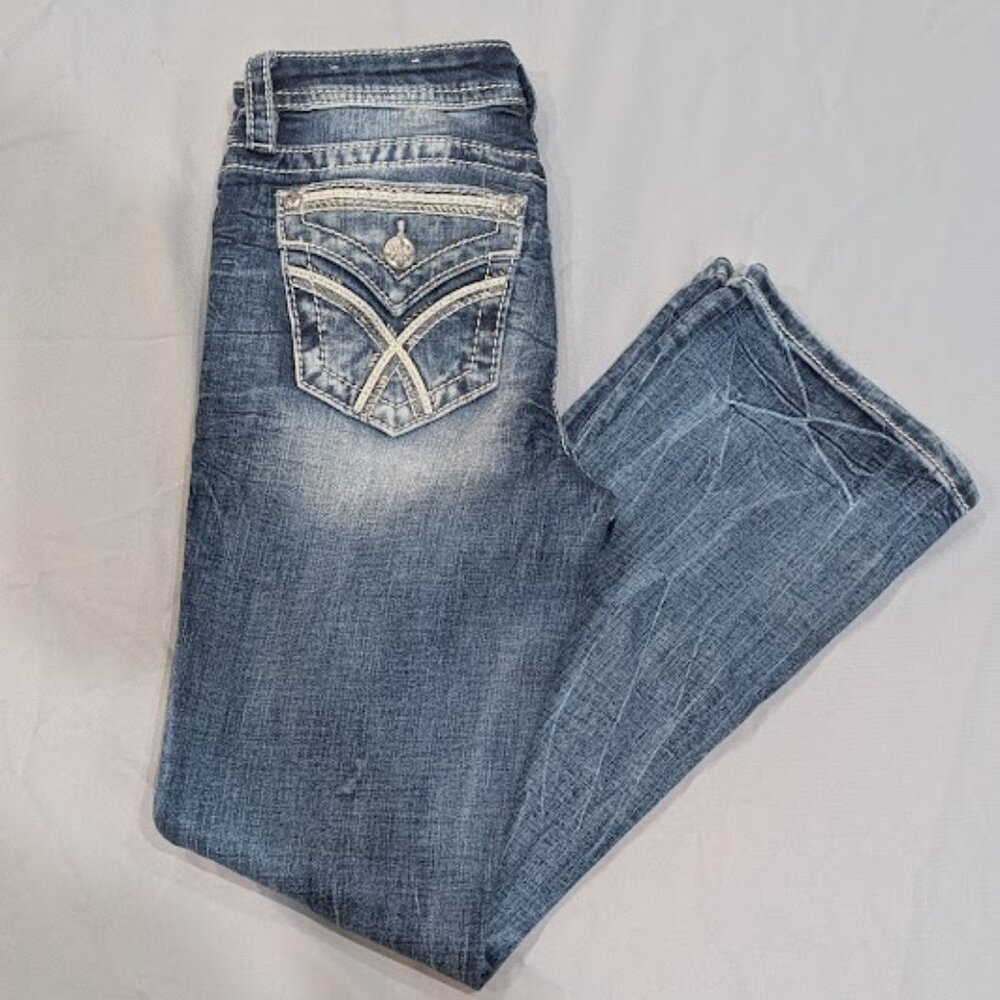 Miss Me Low Rise Distressed Bootcut Jeans